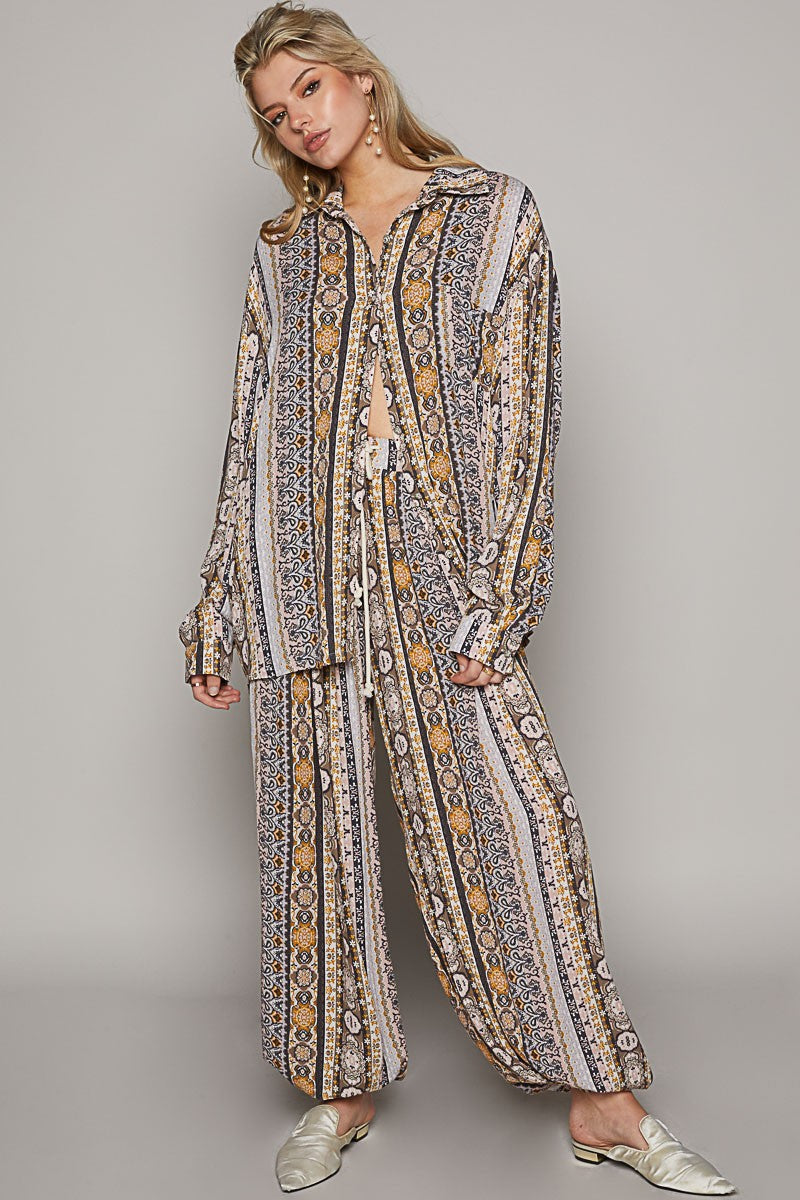 Called Out Boho Striped Patch Print Comfy Rayon Joggers