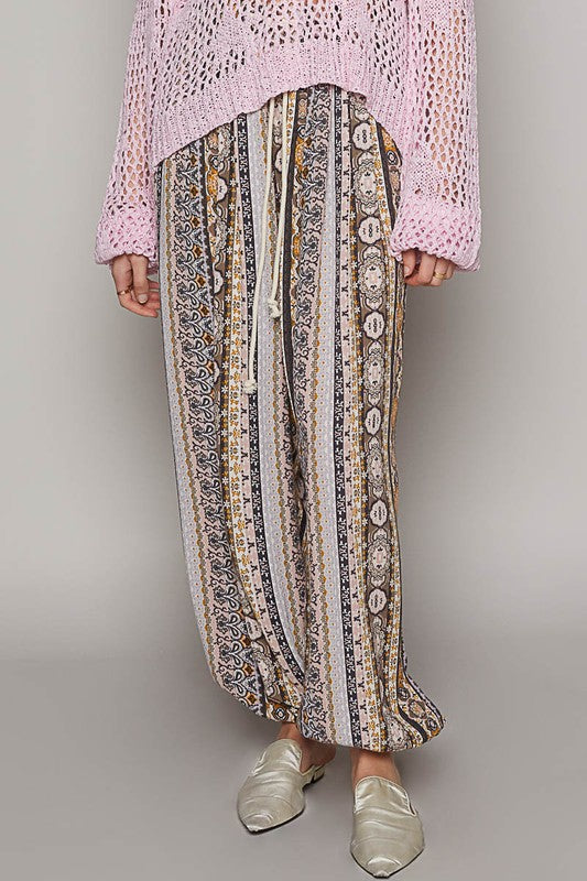 Called Out Boho Striped Patch Print Comfy Rayon Joggers