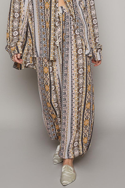 Called Out Boho Striped Patch Print Comfy Rayon Joggers