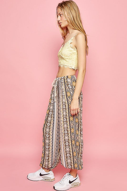Called Out Boho Striped Patch Print Comfy Rayon Joggers