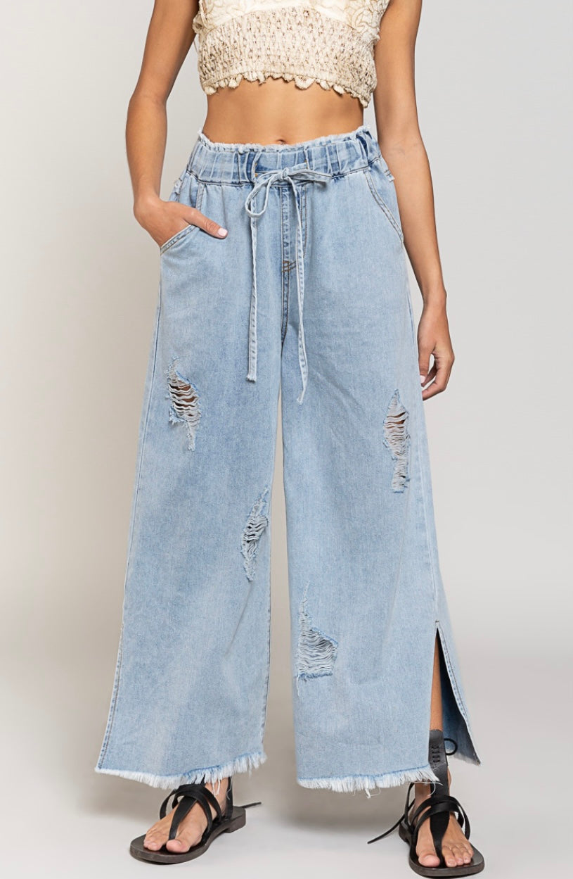 Go West Elastic Waist Wide Leg Palazzo Jeans (2 Colors)