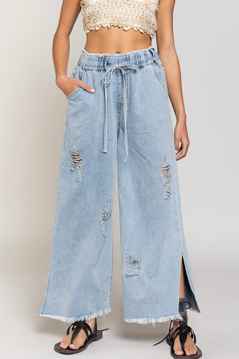 Go West Elastic Waist Wide Leg Palazzo Jeans (2 Colors)
