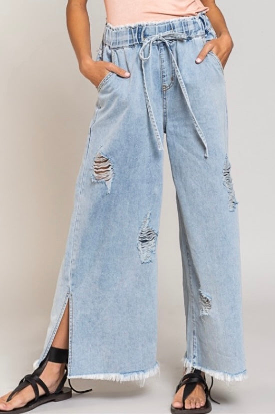Go West Elastic Waist Wide Leg Palazzo Jeans (2 Colors)