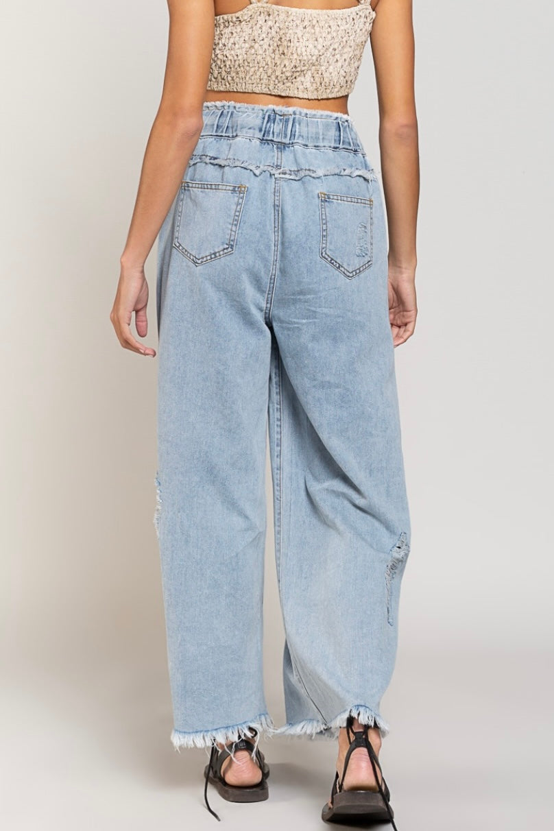 Go West Elastic Waist Wide Leg Palazzo Jeans (2 Colors)