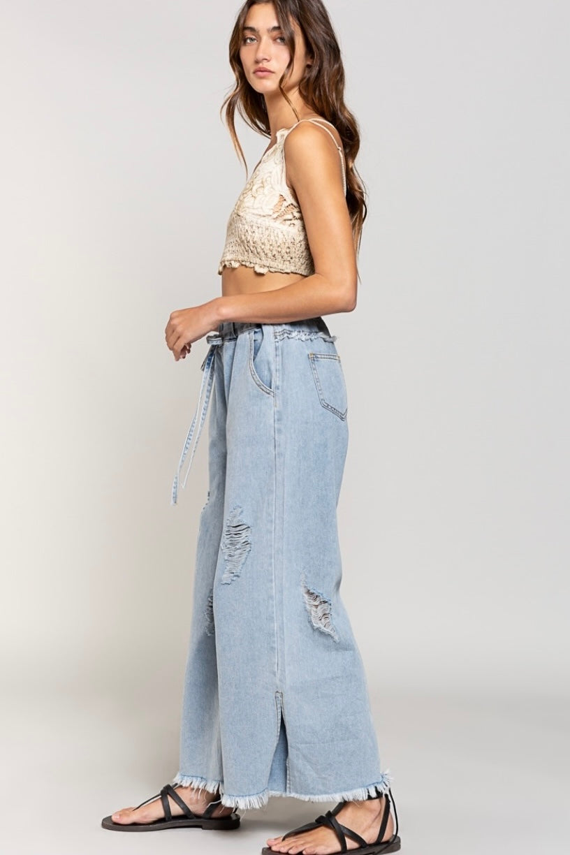 Go West Elastic Waist Wide Leg Palazzo Jeans (2 Colors)