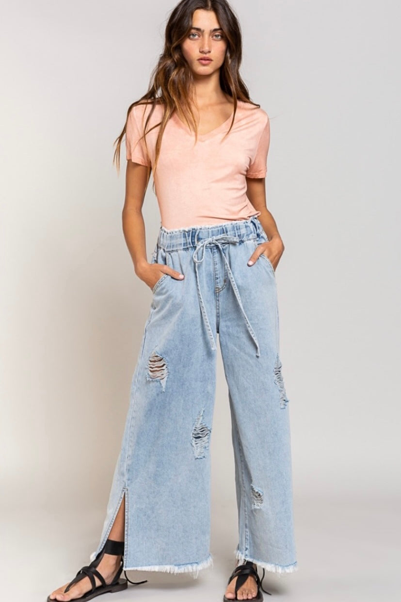 Go West Elastic Waist Wide Leg Palazzo Jeans (2 Colors)