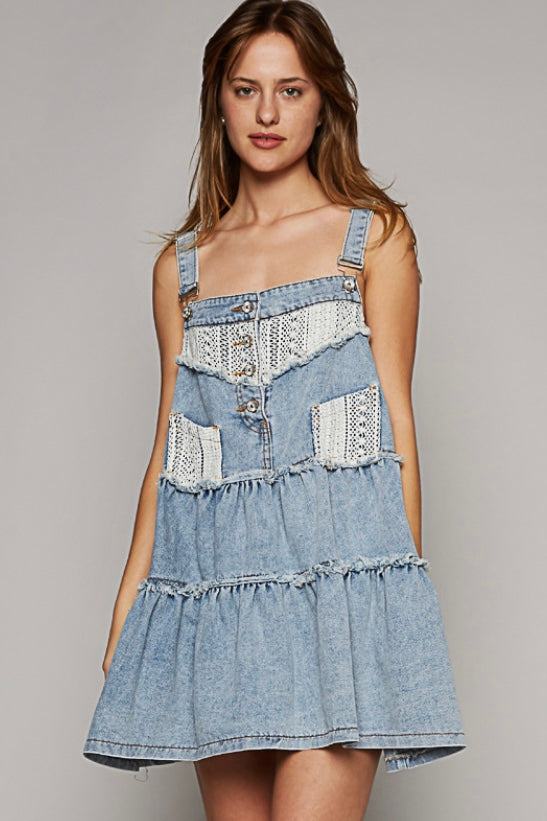 Dream On Denim + Crochet Tiered Overall Mini Dress (3 Colors)