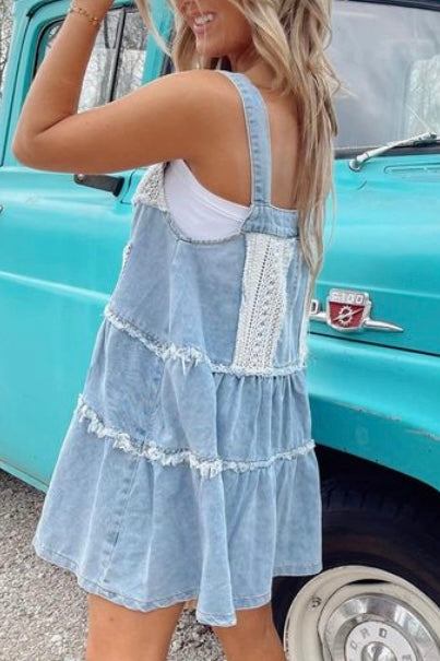 Dream On Denim + Crochet Tiered Overall Mini Dress (3 Colors)