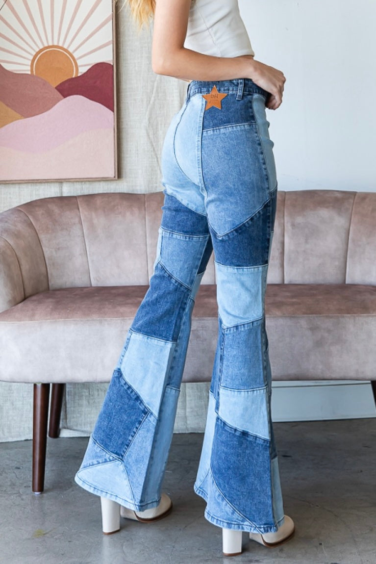 Believe The Hype Pieced High Rise Denim Flare Jeans