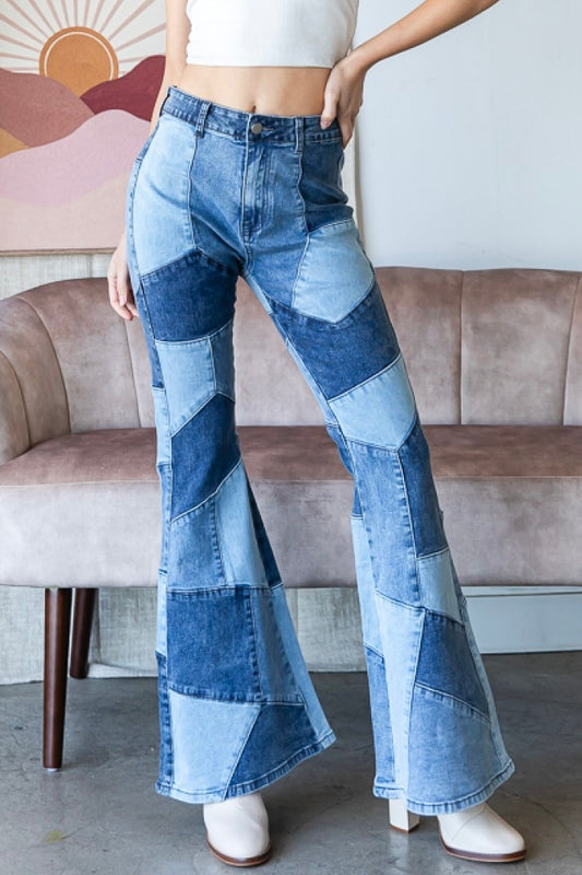 Believe The Hype Pieced High Rise Denim Flare Jeans