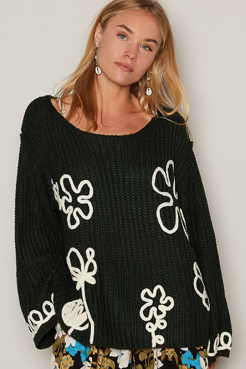 In My Best Soutache Flower Doodle Soft Knit Sweater
