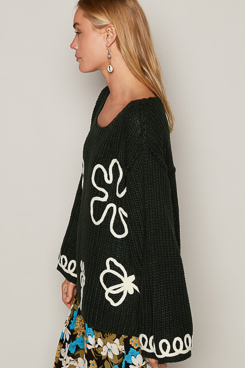 In My Best Soutache Flower Doodle Soft Knit Sweater