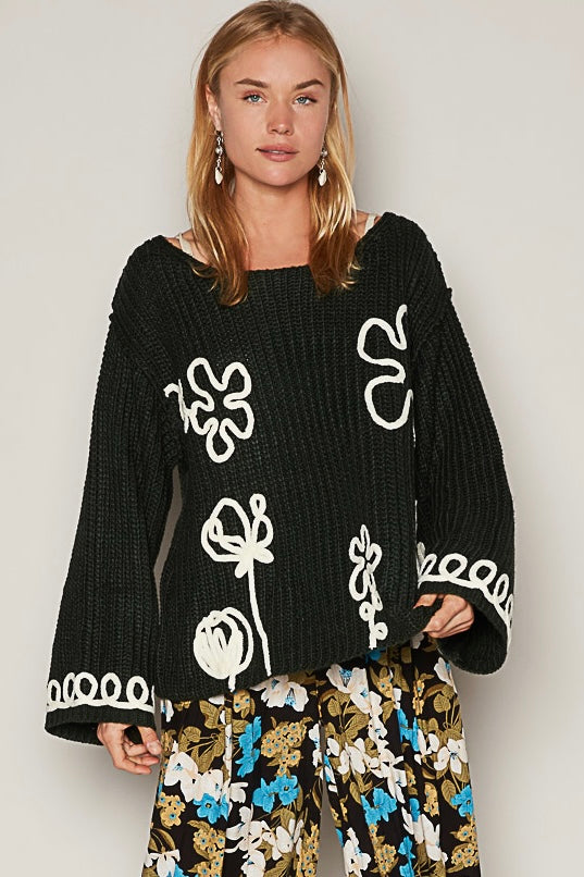 In My Best Soutache Flower Doodle Soft Knit Sweater