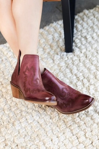Embroidered Kickin' Booties in Burgundy