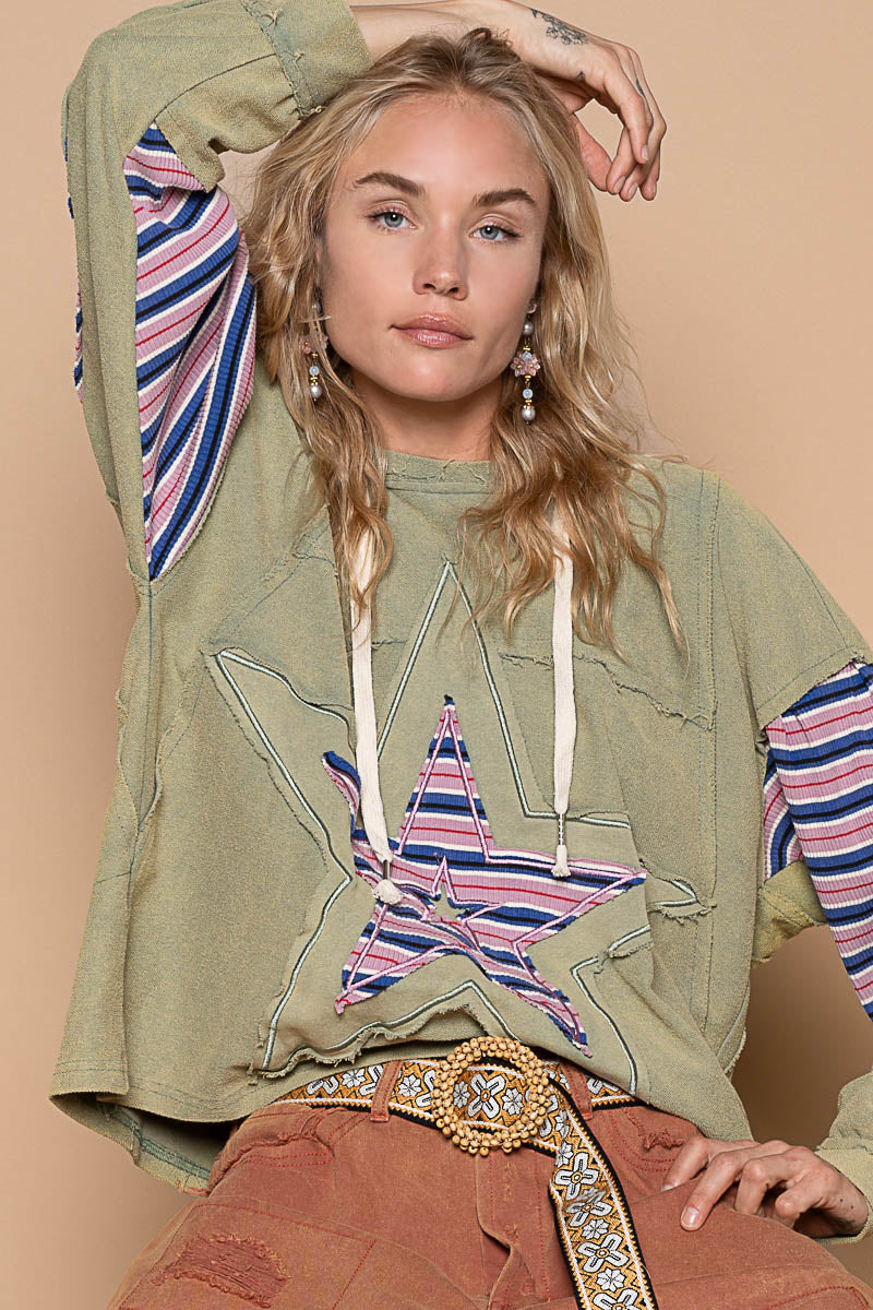 Lucky Star Patched Mineral Washed Oversized Hoodie