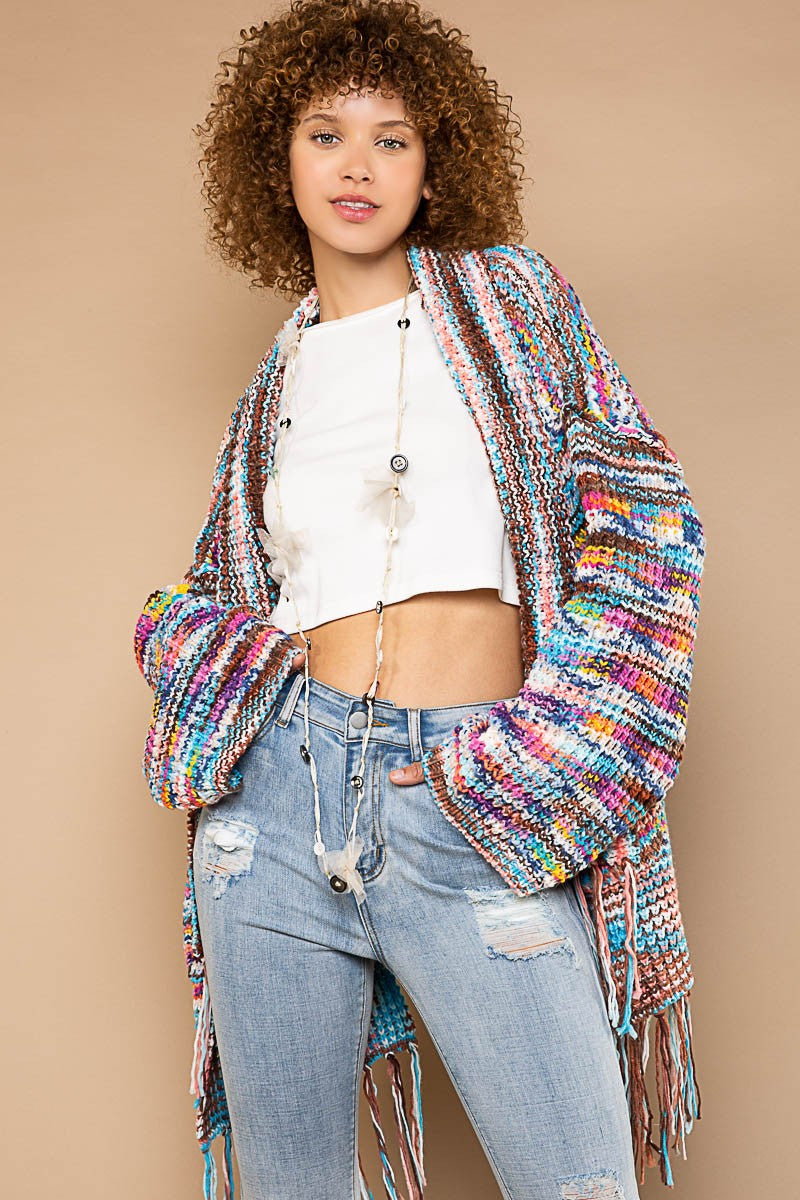 Fringe With Benefits Shawl Collar Confetti Cardigan