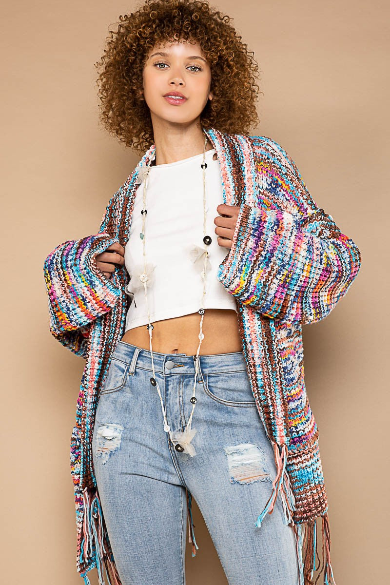 Fringe With Benefits Shawl Collar Confetti Cardigan