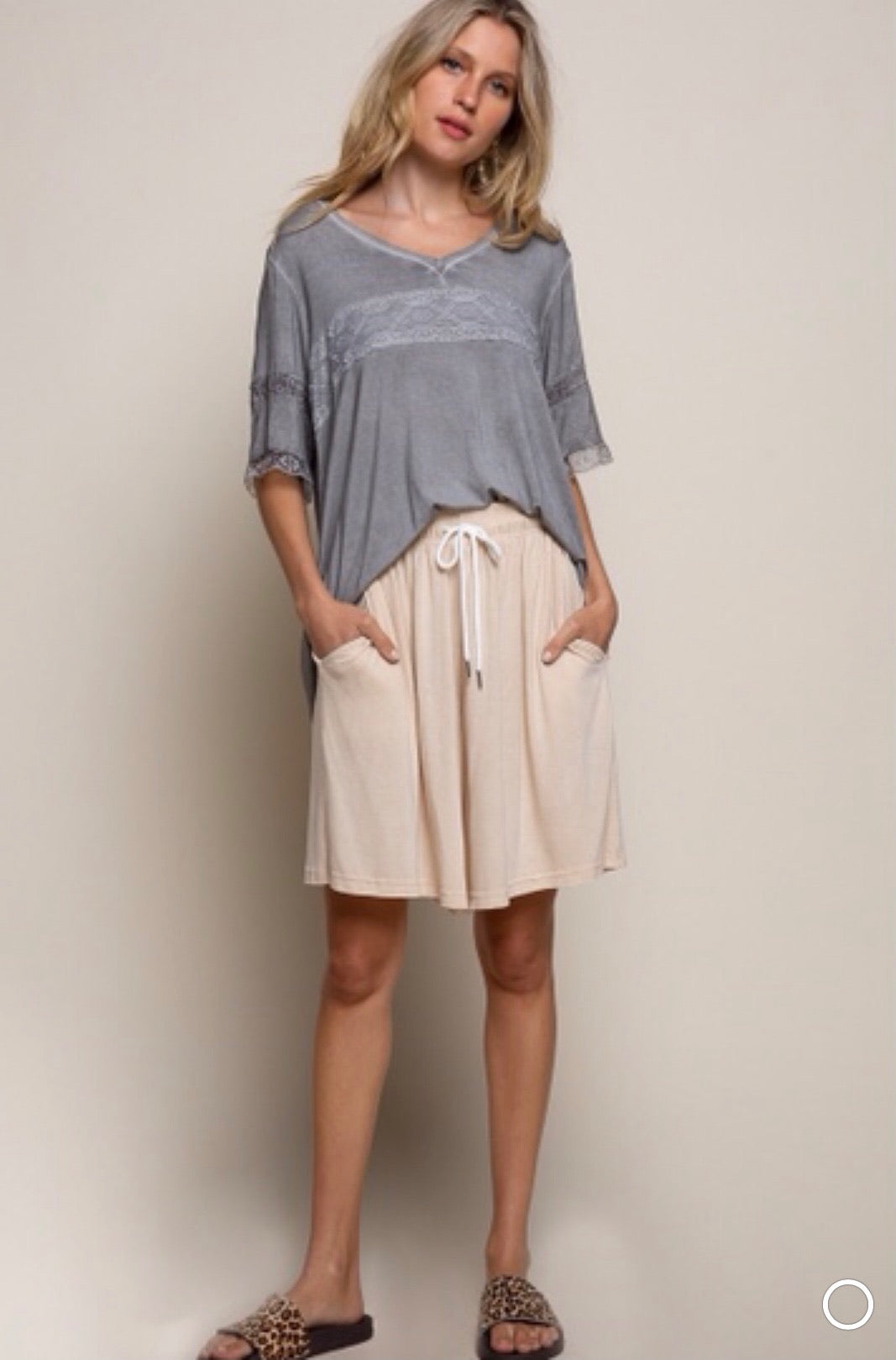 So Sweet V Neck Lace Trimmed Rayon Jersey Tee