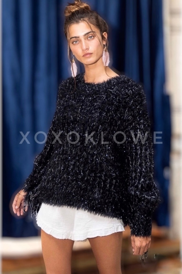 Stardust Sparkly Eyelash Knit Sweater with Fringe