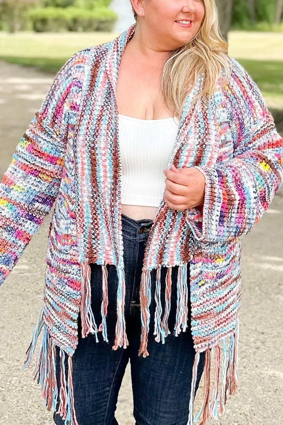 Fringe With Benefits Shawl Collar Confetti Cardigan