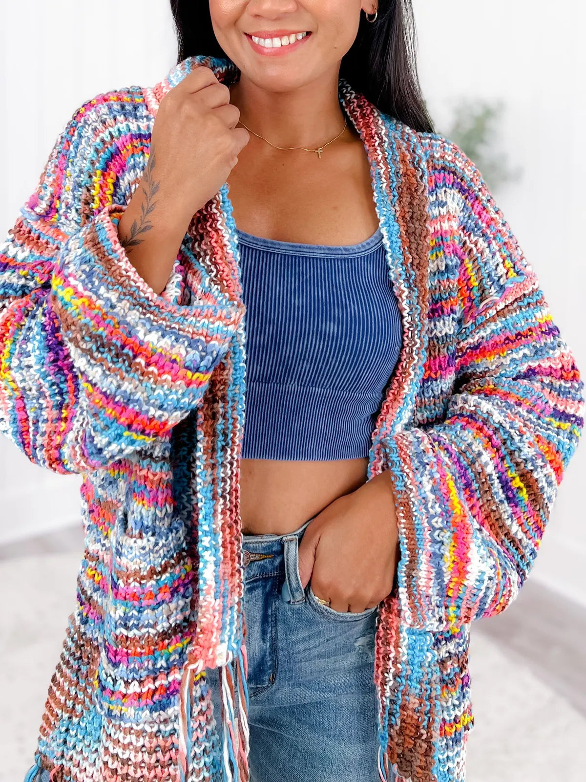 Fringe With Benefits Shawl Collar Confetti Cardigan