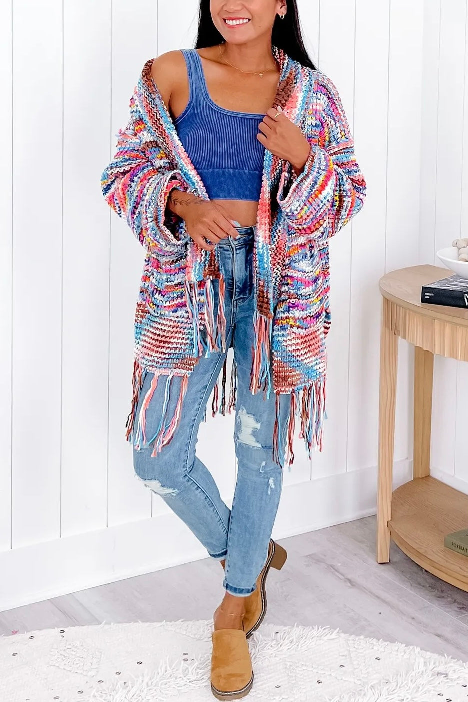 Fringe With Benefits Shawl Collar Confetti Cardigan