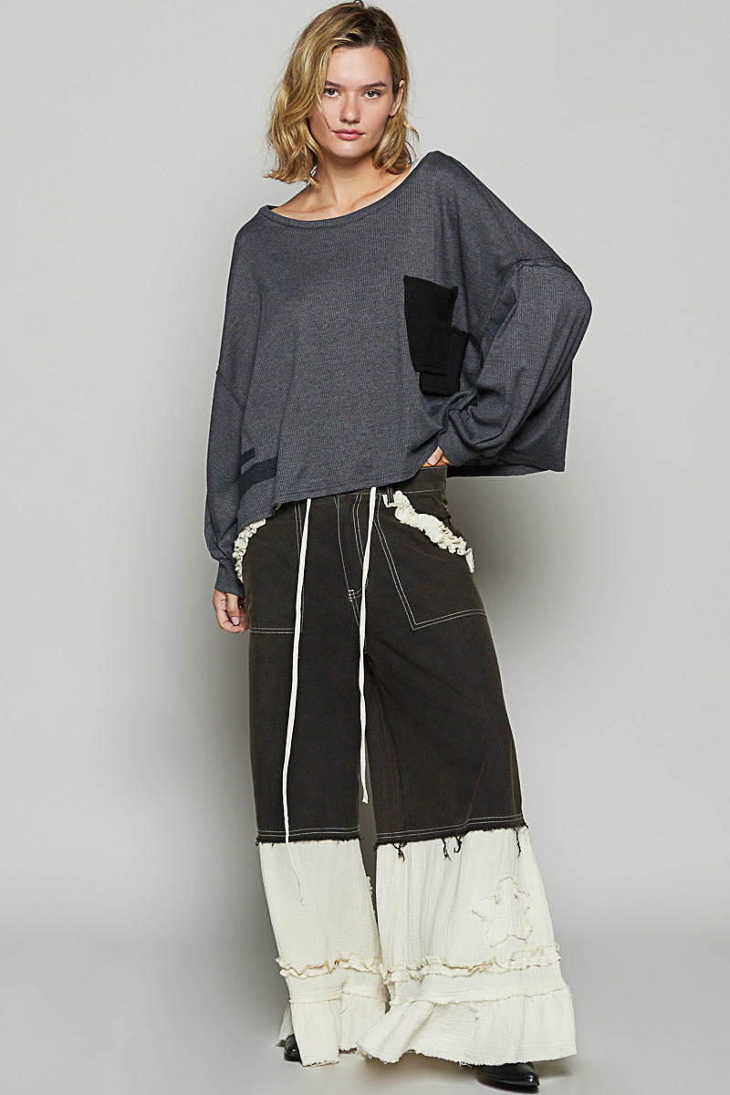 All The Frills Twill + Double Gauze Wide Leg Patch Pants