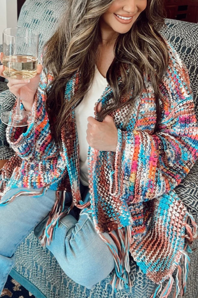 Fringe With Benefits Shawl Collar Confetti Cardigan