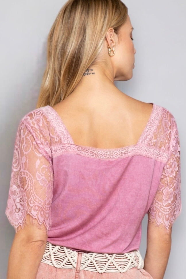 Be My Baby V Neck Lace Sleeve Rayon Jersey Tee (8 Colors)