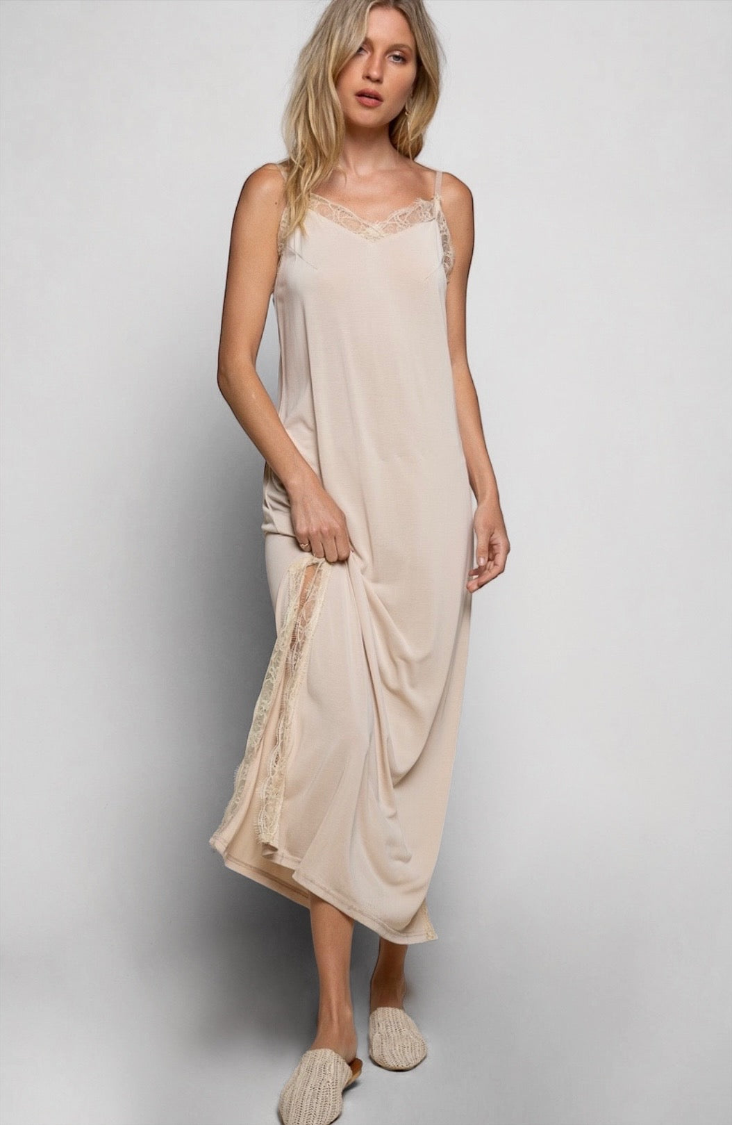 Stealing Hearts Lace Trimmed Maxi Slip Dress