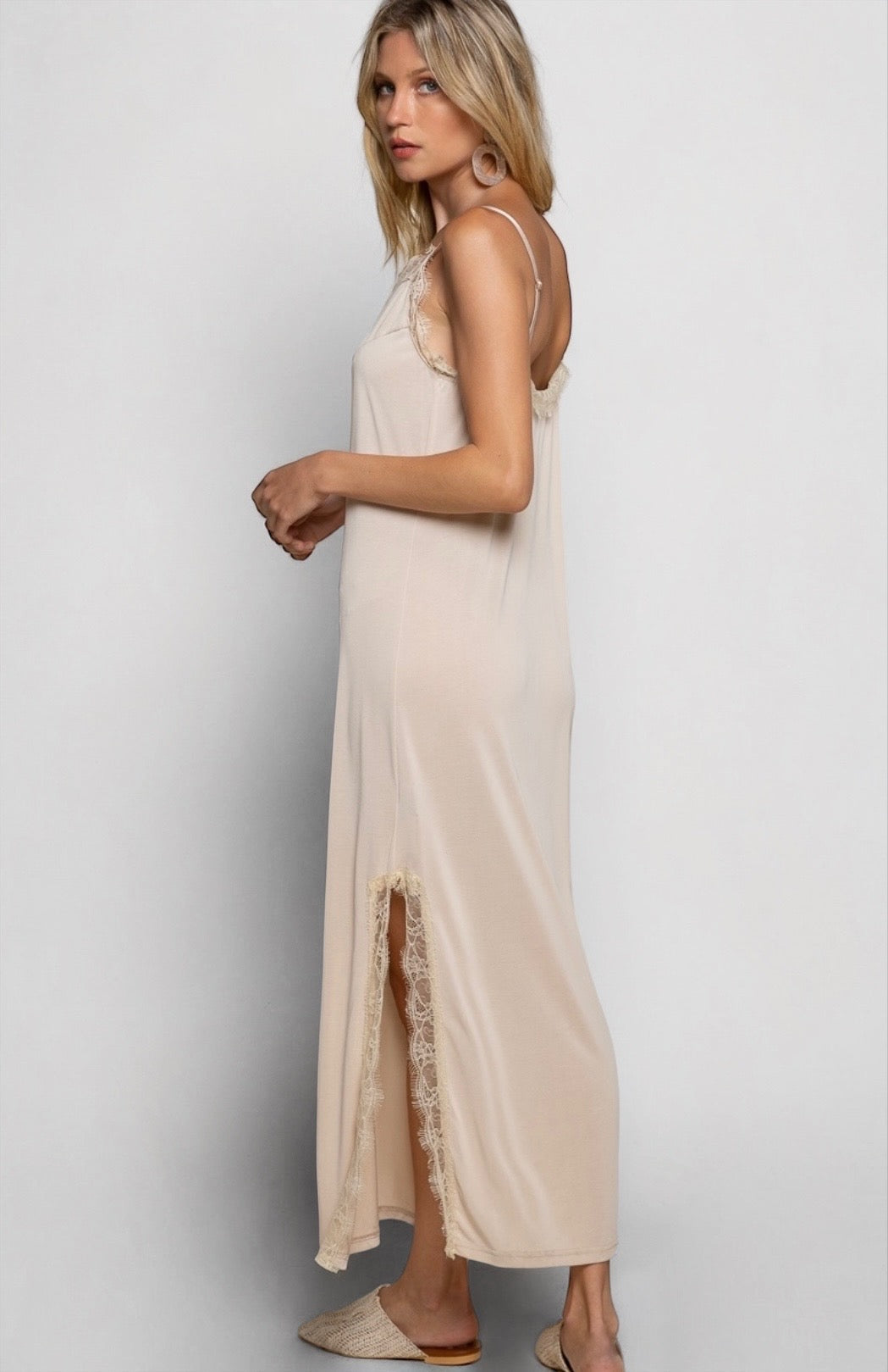 Stealing Hearts Lace Trimmed Maxi Slip Dress