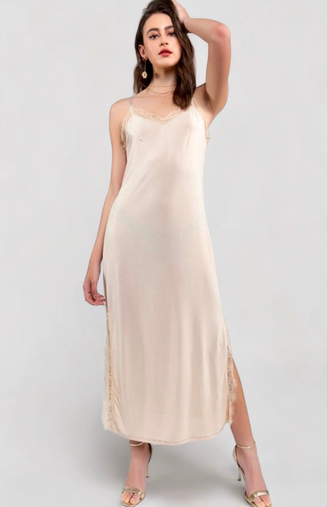 Stealing Hearts Lace Trimmed Maxi Slip Dress