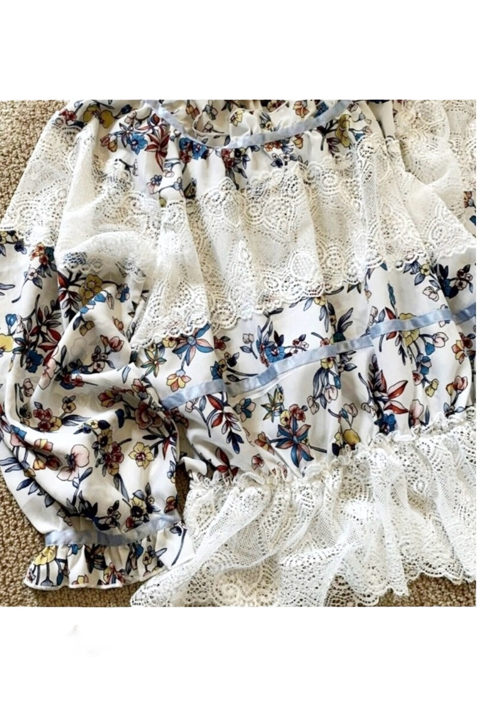 May Flowers Floral + Lace Peplum Top