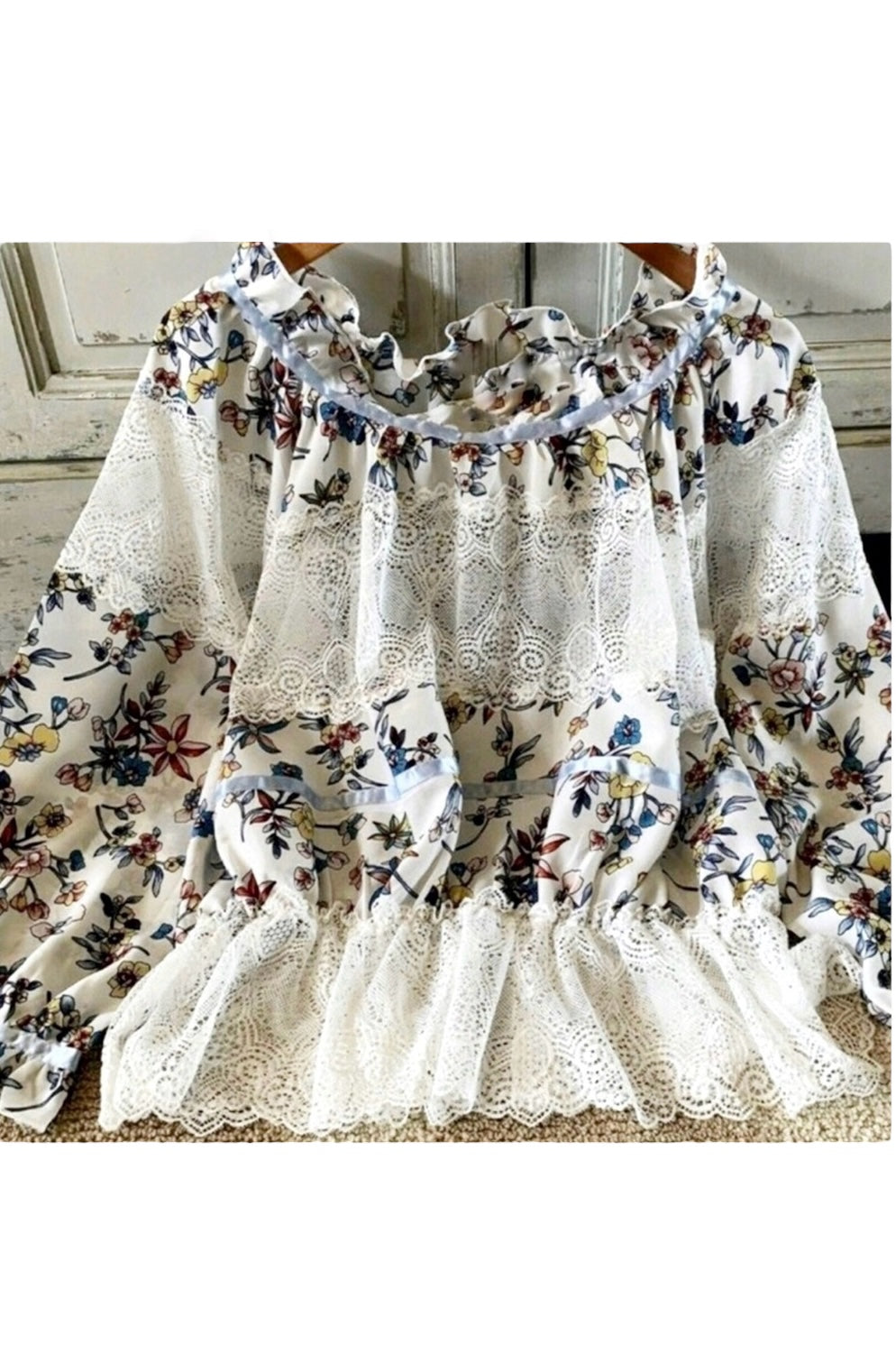 May Flowers Floral + Lace Peplum Top