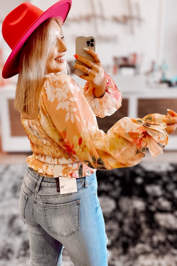 Bali Floral Smocked Bubble Sleeve Top