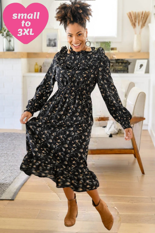 Larissa Ditzy Floral Long Sleeve Ruffle Hem Midi Dress