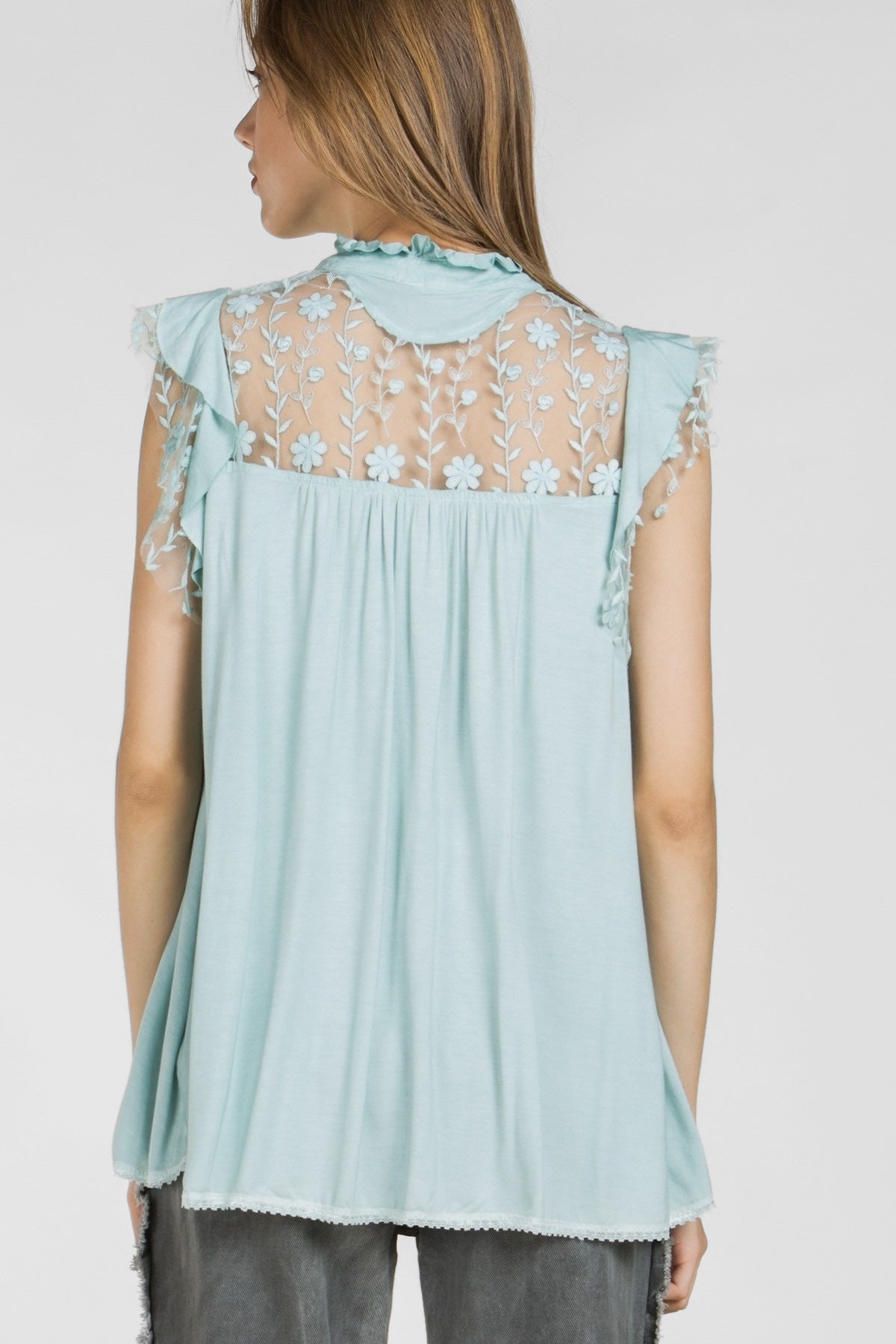 Breezy Days Pleated Vintage Floral Lace Rayon Jersey Tunic
