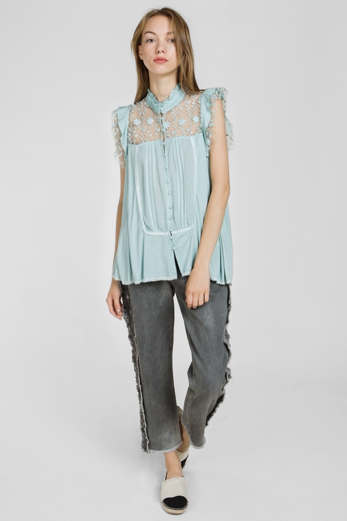 Breezy Days Pleated Vintage Floral Lace Rayon Jersey Tunic