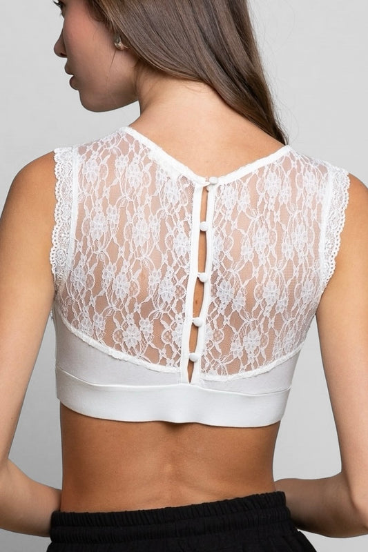 Sheer Delight Floral Lace Mesh Cropped Cami Bralette