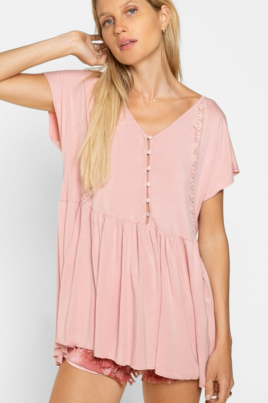 My Everyday Rayon Jersey Half Button Babydoll Tunic Top