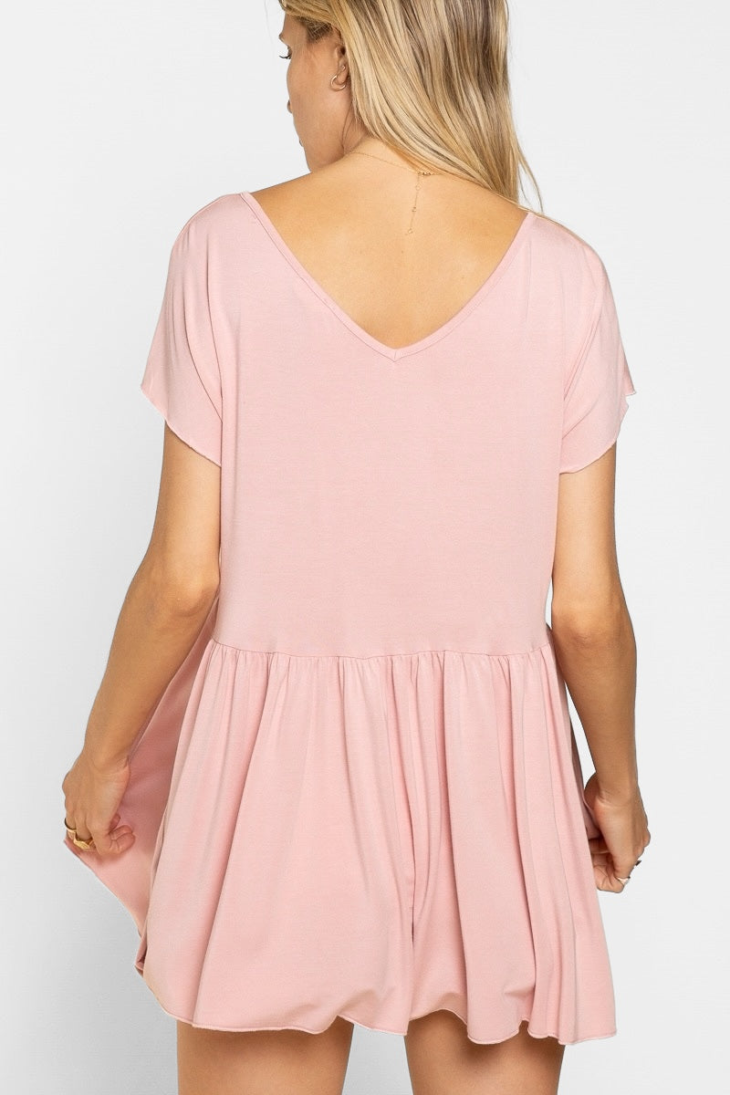 My Everyday Rayon Jersey Half Button Babydoll Tunic Top