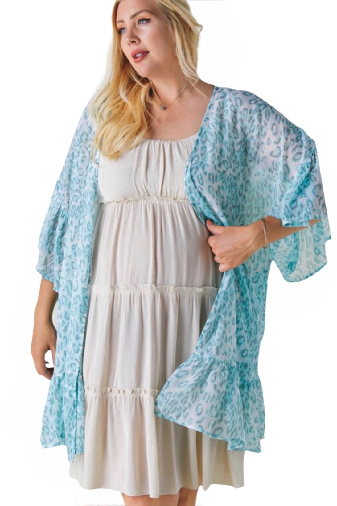 Gobi Sands Spaghetti Strap Ruffled Tiered Midi Dress Curves