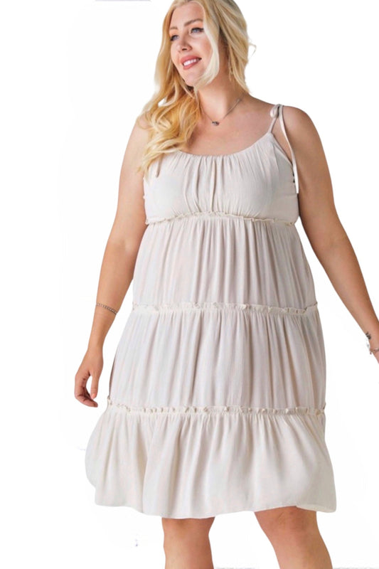 Gobi Sands Spaghetti Strap Ruffled Tiered Midi Dress Curves