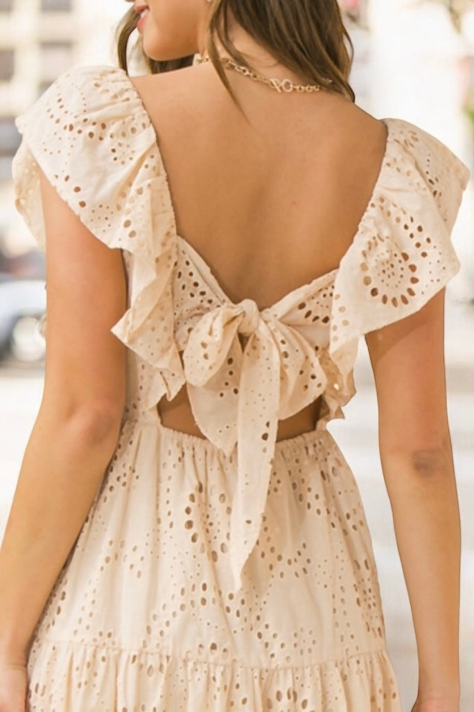 Summer Cottage Cotton Eyelet Ruffle Sleeve Midi Dress