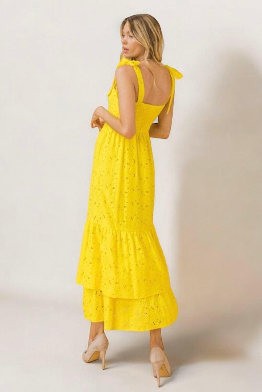 Palmer Floral Eyelet Double Ruffle Midi Dress