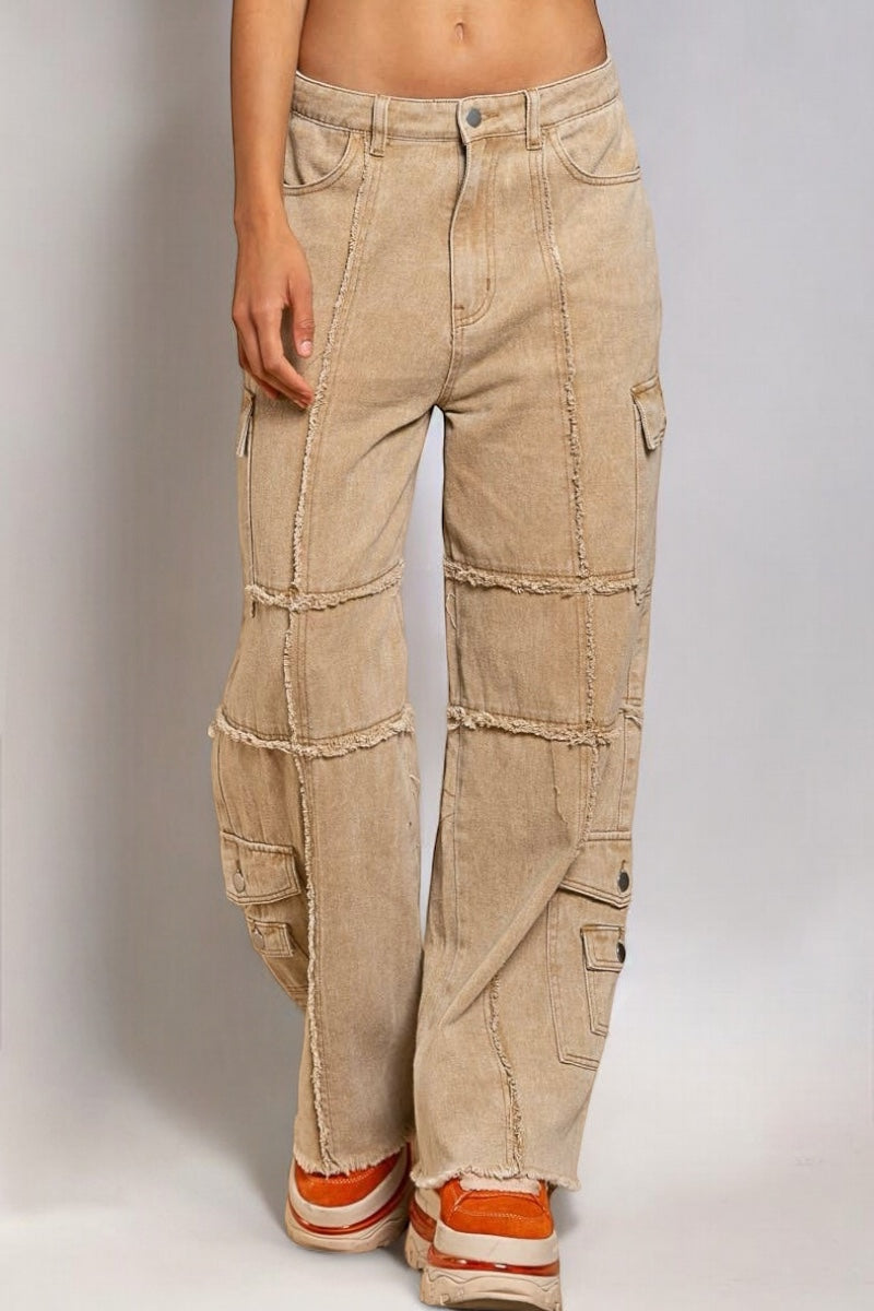 Cool in Cargo Reverse Seamed Frayed Straight Wide Leg Jeans (2 Colors)
