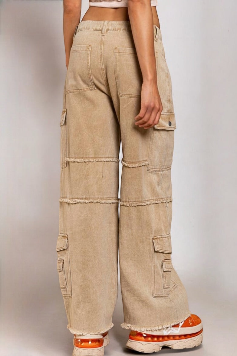 Cool in Cargo Reverse Seamed Frayed Straight Wide Leg Jeans (2 Colors)