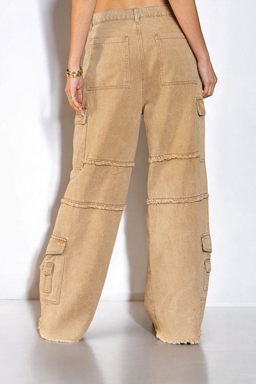 Cool in Cargo Reverse Seamed Frayed Straight Wide Leg Jeans (2 Colors)