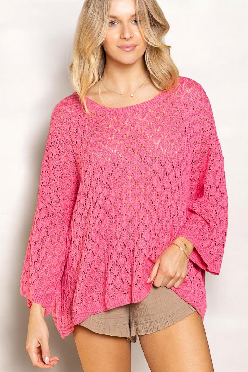 Show Me Crochet + Rib Knit Wide Neck Transitional Pullover