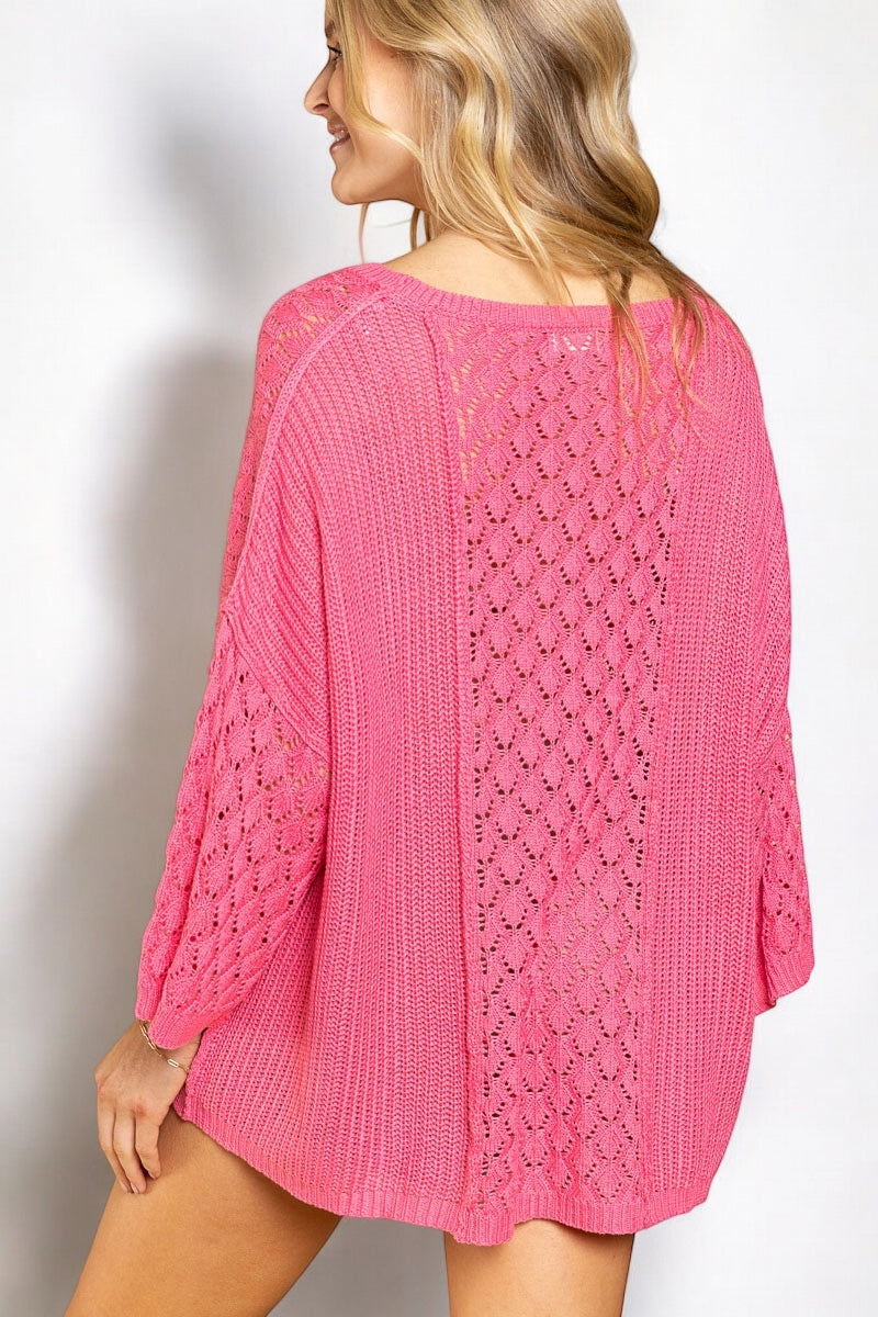 Show Me Crochet + Rib Knit Wide Neck Transitional Pullover